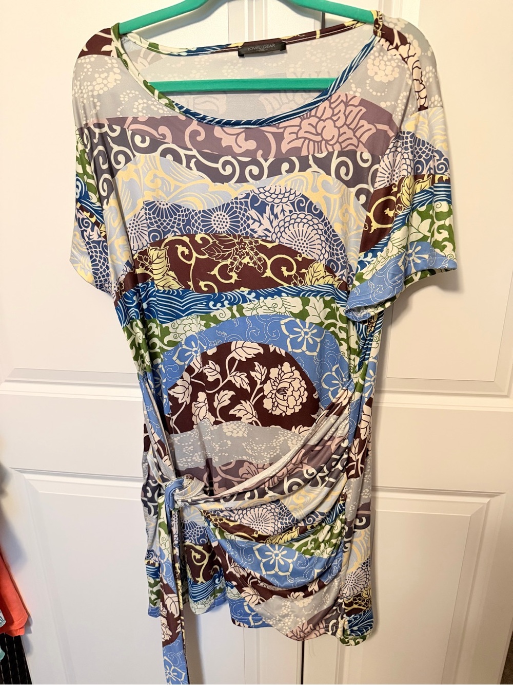 Multi-Color Patterned Women’s Dress with Side Tie